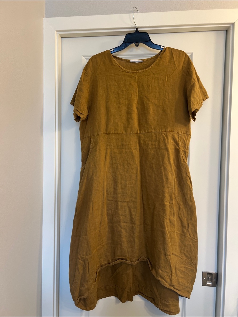 bryn Walker Mustard Short-Sleeve Linen Shift Dress